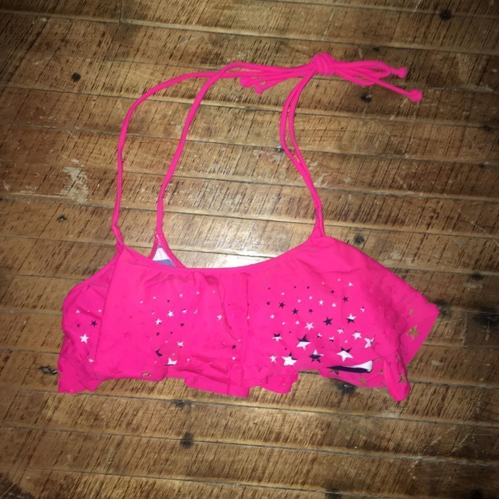 Victoria’s Secret S hot pink cutout overlay  stripe bikini top